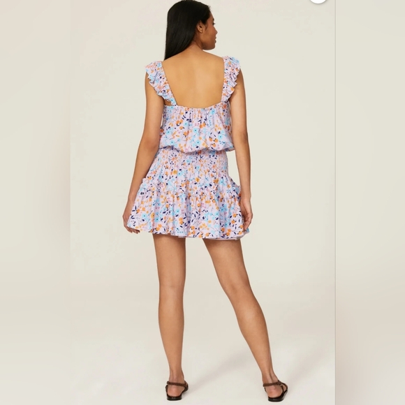 Ramy Brooke Printed Angelina Dress Floral Smocked Waist Ruffle Straps Sz L - Picture 3 of 11